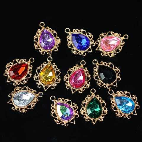 Retro Teardrop Pendants Alloy Hollow Filigree Artificial Gemstone Charms For DIY Jewelry Making Handicraft Supplies