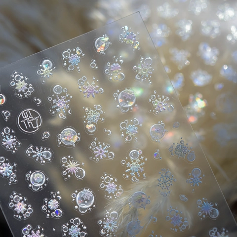 Snowflake Bubble 5D Relief Nail Art Stickers Holographic Shell Luster Self Adhesive DIY Winter Manicure Decor