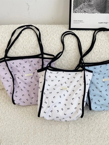 Grand Sac Cabas Pour Femmes Imprimé Nœud Papillon En Polyester Sac À Épaule Décontracté Chic Main