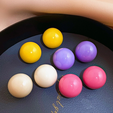 Simple Ball Stud Earrings Acrylic Colorful Geometric Style With 925 Sterling Silver Earring Post For Women Cute Fashion