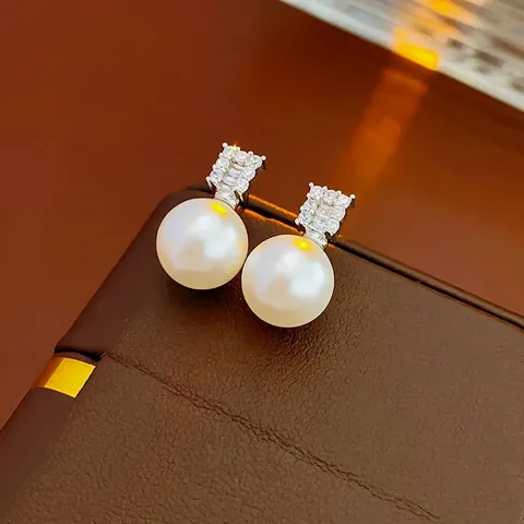 Pendientes De Perlas Artificiales De Imitación Elegantes Con Zirconia Cúbica Cuadrada Y Poste De Plata Joyería Retro Francesa Para Mujer