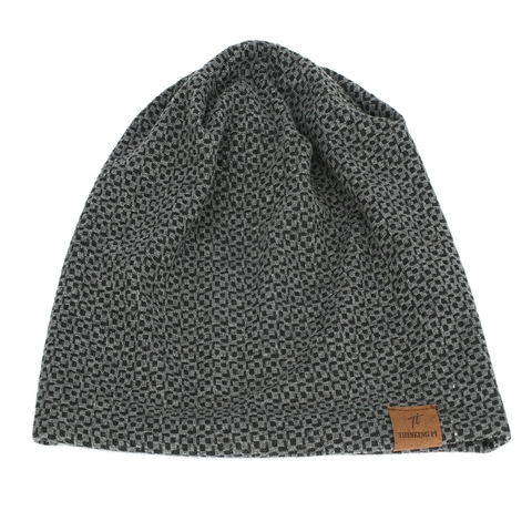 Slouchy Beanie Hat Knitted Acrylic Grid Checkerboard Pattern Warm Windproof Winter Fashion For Women With Decorative Patch