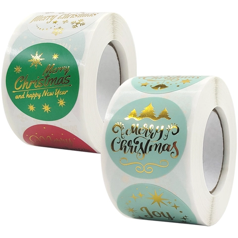 Autocollants De Noël Feuille D Or Étiquettes Rondes Auto Adhésives Pour Emballage Cadeau Scellage D Enveloppe Décoratif