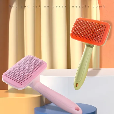 Self Cleaning Pet Slicker Brush Stainless Steel Grooming Comb With Resin Tips Massage Tool For Dogs And Cats Washable
