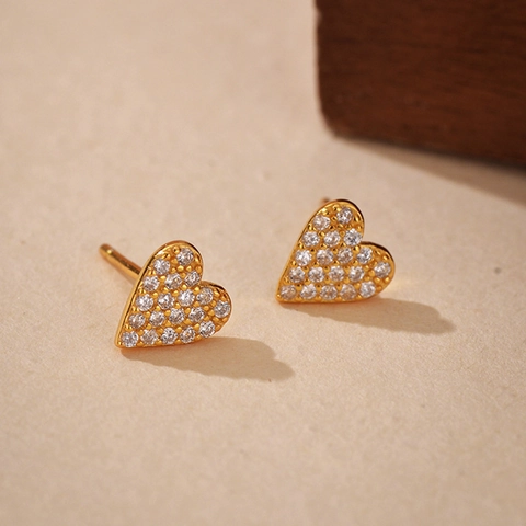 Orecchini A Lobo A Cuore In Argento Sterling 925 Da Donna Con Zirconi Micro Pavè Placcati Oro 18K Gioielli Eleganti