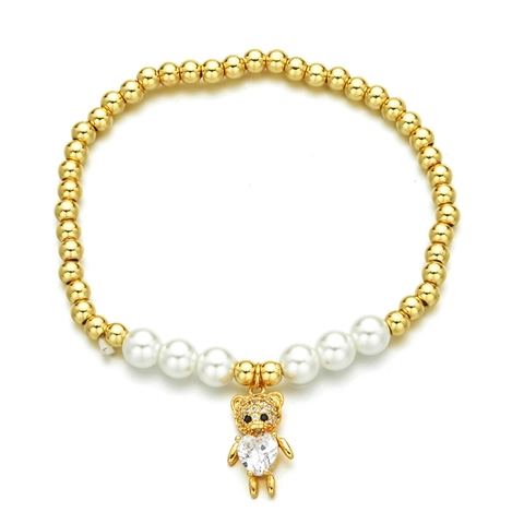 Bracciale Di Künstliche Perle In Rame Perline Color Oro Künstliche Perle Imitazione Bianche Ciondoli In Zirconia Gioielli Di Moda Per Donna