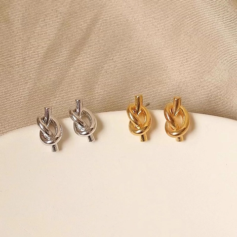 Knotted Stud Earrings With 925 Sterling Silver Earring Post Stainless Steel Minimalist Retro Design For Women