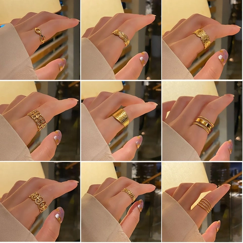 Verstellbare Offene Ringe Titanstahl 18K Vergoldet Geometrisch Minimalistisch Ins Stil Fingerschmuck Für Damen