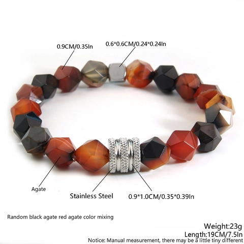 Faceted Natural Stone Beaded Bracelet With Stainless Steel Accents Elastic Agate Tiger Eye Jewelry For Men Women