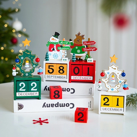 Calendario Perpetuo Di Natale In Legno Conto Alla Rovescia Dell'Avvento Ornamento Da Scrivania Pupazzo Di Neve Renna Albero Regalo