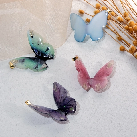 Colgante De Mariposa Resina 3D Degradado Pan De Oro Purpurina Charm DIY Joyería Accesorio Para Collar Bolso Teléfono
