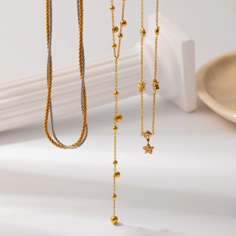 Roestvrijstalen Ketting Voor Dames Goud En Zilver Gedraaide Ketting Bal Kwastje Lariat Hanger Zirkoon Minimalistische Sieraden