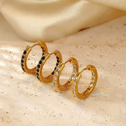 Luxus Hoop-Ohrringe 304 Edelstahl Vergoldet Mit Funkelnden Strasssteinen Geometrische Mode Für Damen