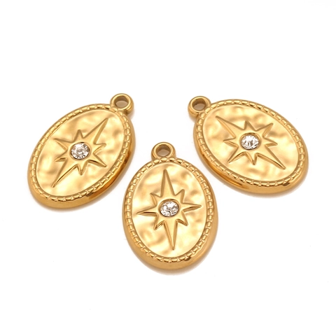 Polarstern Ovaler Anhänger 304 Edelstahl Strass Achtzackiger Stern Charm Für DIY Schmuckherstellung Anlauffest