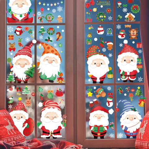 Weihnachtsmann Fensteraufkleber Statisch PVC Rentier Schneemann Schneeflocke Aufkleber Shop Home Dekoration