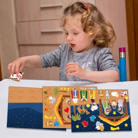 Children DIY Christmas Nativity Scene Cartoon Sticker Set Kids Educational Craft Toy Home Decor Party Supplies