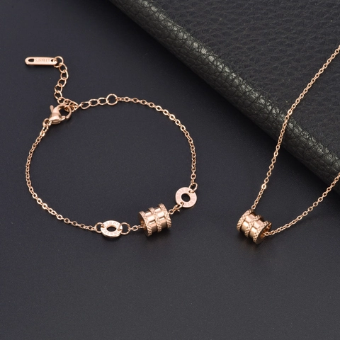 Collana E Bracciale In Acciaio Al Titanio Oro Rosa Pendente Cilindrico Numeri Romani Gioielli Per Donna Stile Elegante E Alla Moda