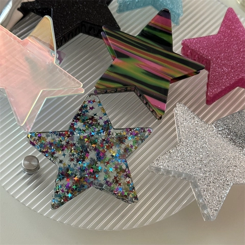 Pince À Cheveux Étoile Style Coréen Acétate Cinq Branches Étoile Barrette Pailletée Couleur Contrastée Shark Clip Femmes