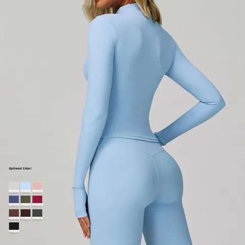 Ensemble De Yoga Pour Femmes Nylon Spandex Fermeture Éclair Col Montant Trous Pour Les Pouces Tenue De Sport