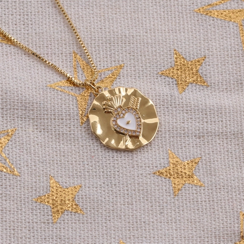 Collana In Rame Placcato Oro Con Pendente Cuore Sacro Croce Smalto Occhio Del Diavolo Gioielli Per Donne