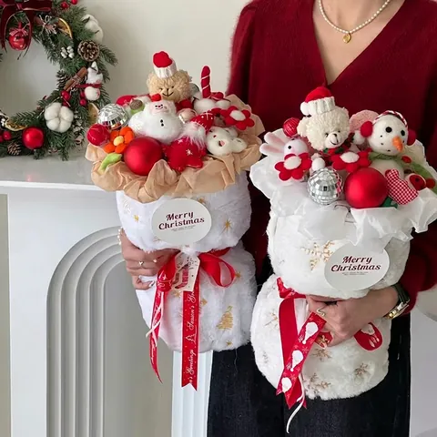 Tessuto Pelliccia Sintetica Motivo Fiocchi Neve Paillettes Decorazione Natale Materiale Imballaggio Bouquet Fiori Fai Da Te Elegante
