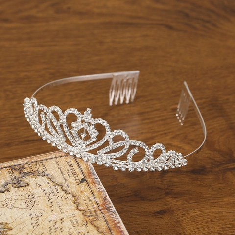 Corona Di Strass Tiara Lega Tono Argento Sposa Matrimonio Compleanno Festa Principessa Forma Di Cuore Con Pettini Per Capelli