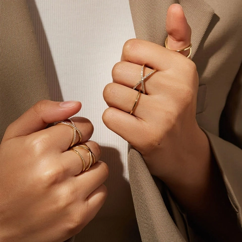 Anillo En X Cruzado Acero Inoxidable Circonita Cúbica Micro Pavé No Se Desvanece Estilo Coreano Minimalista Joyas Mujeres