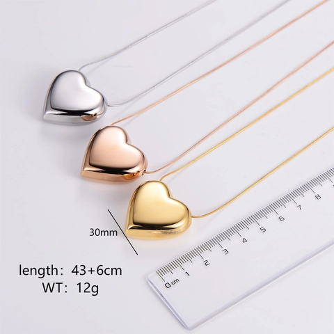 Minimalist Heart Pendant Necklace 316L Stainless Steel Mirror Polished Snake Chain Jewelry For Women