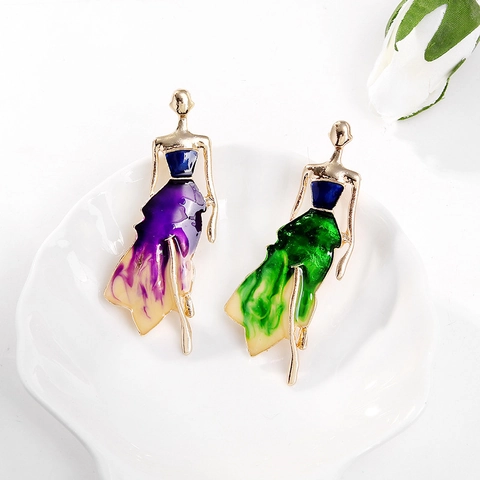 Elegant Dancing Girl Figure Brooch Alloy Enamel Long Dress Creative Artistic Fashion Jewelry Pin For Women