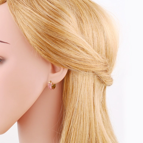 Orecchini a Cerchio Geometrici in Rame Placcato Oro Con Zirconia Intarsiato Gioielli Semplici alla Moda da Donna