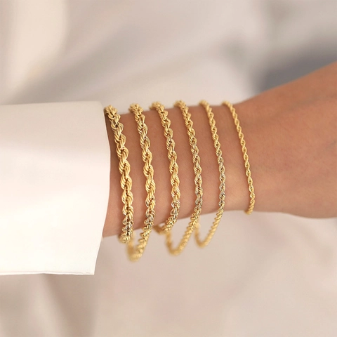 Stainless Steel Rope Chain Bracelet Gold Plated Minimalist Twisted Link Women Elegant Fashion Jewelry Accessory