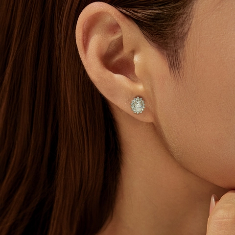 Σετ Κοσμημάτων Moissanite Οβάλ Κοπής D Color VVS1 Ασήμι 925 Κολιέ Μενταγιόν Λουλούδι και Σκουλαρίκια Καρφωτά με Πιστοποιητικό GRA