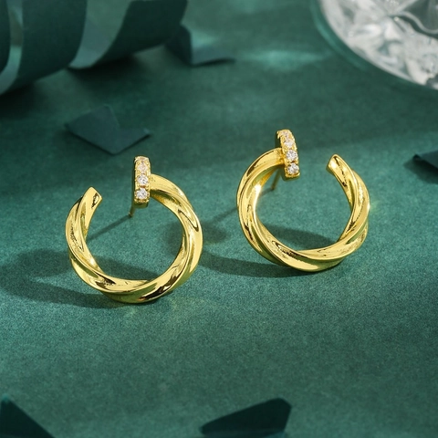 Pendientes de Botón de Cobre con Forma de Clavo Trenzado para Mujer Bañados en Oro Geométricos Strass Joyería de Moda