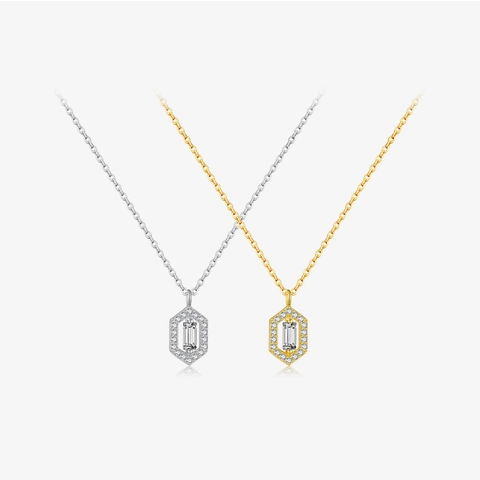 925 Argento Sterling Esagonale Pendente Collana Elegante Zirconia Intarsiato Catena Clavicola Gioielli Accessori per Donna Festa
