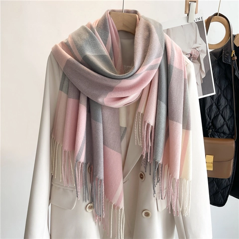 Sciarpa Scialle A Quadri Imitazione Cashmere Caldo Spesso Lungo Frangia Versatile Inverno Per Donne E Uomini