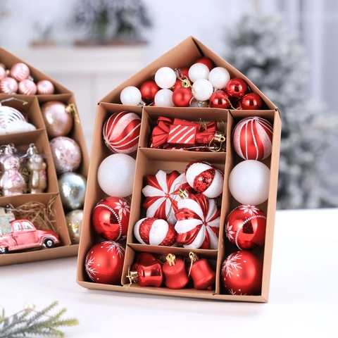 Christmas Ornament Baubles Plastic Glitter Matte Shiny Tree Hanging Decorations Nordic Style Holiday