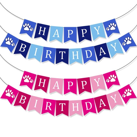 Happy Birthday Banner Pet Dog Party Decoration Paper Bunting With Dog Paw Prints Cartoon Animal Theme Supplies
