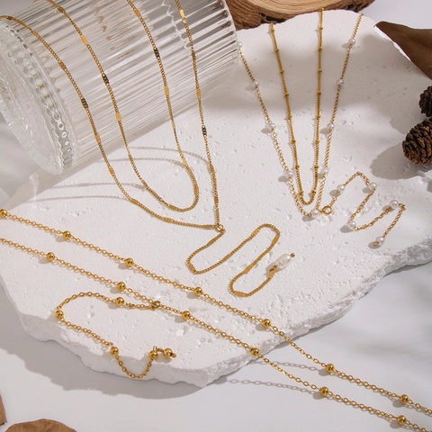 Stainless Steel Double Layer Y Necklace PVD Gold Plated Waterproof Hypoallergenic Minimalist Elegant Jewelry Women