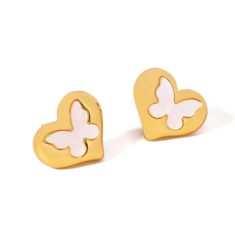 Pendientes De Acero Inoxidable Bañados En Oro De 18K Perla Artificial Aro Mariposa Corazón Concha Botón Joyería Elegante Para Mujer
