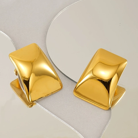Rechteckige Ohrstecker 18K Vergoldeter Edelstahl Geometrisch Hochglanzpoliert Glatte Konkave Oberfläche Mode Schmuck Für Damen