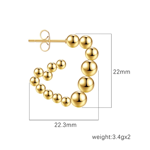Boucles Oreilles Coeur Perles Acier Inoxydable Plaqué Or 18K Perles Polies Bijoux Géométriques Pour Femmes