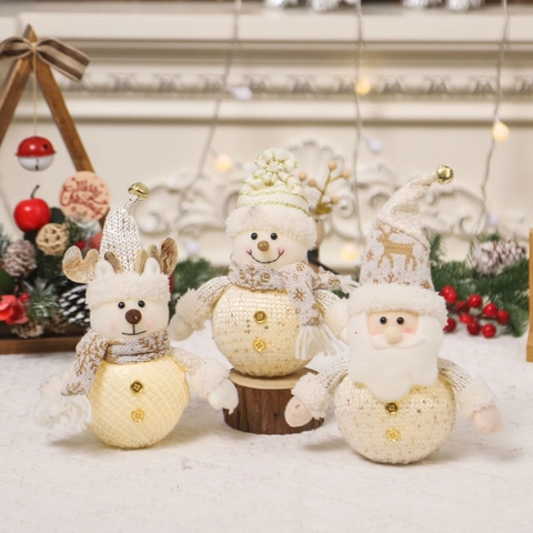 LED Leuchtende Weihnachten Plüschpuppen Weihnachtsmann Schneemann Rentier Ornamente Strickstoff Warmes Licht Tischdeko