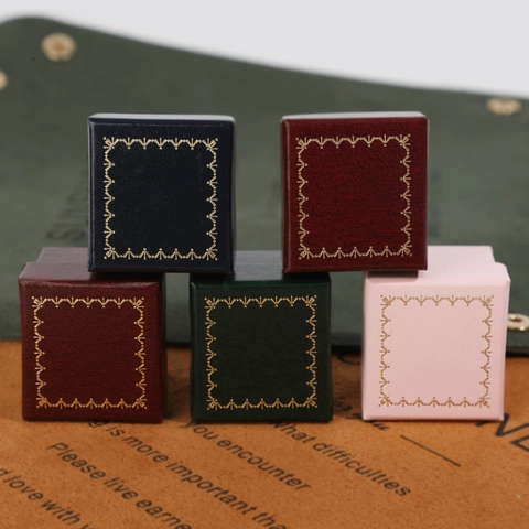 Retro Mini Ring Box Jewelry Storage Case Heart Octagon Oval Square Shapes Leather Texture Velvet Lining Metal Clasp Vintage