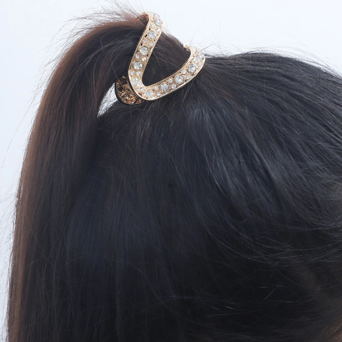 Pinza De Pelo De Aleación Con Diamantes De Imitación En Forma De V Para Coleta Alta Accesorio Elegante Para Mujer