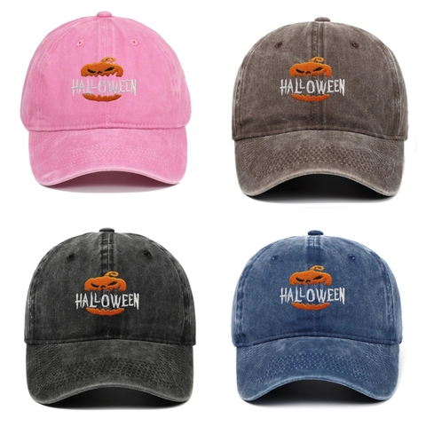 Casquette De Baseball Brodée Citrouille Halloween Coton Lavé Vintage Ajustable Chapeau Soleil Pour Femmes Hommes