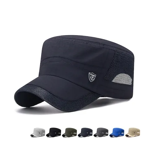 Men Cadet Hat Quick Dry Mesh Breathable Flat Top Cap Outdoor Summer Sun Protection Adjustable Military Style
