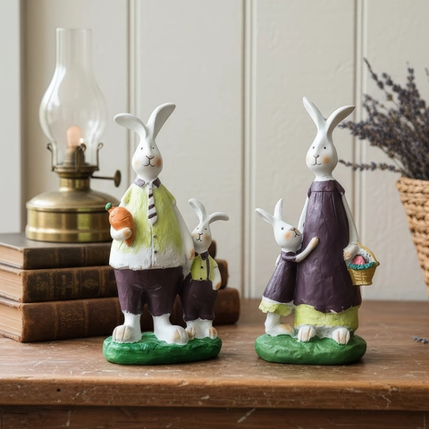 Figuras De Familia De Conejos De Resina Pintadas A Mano Estilo Rural Decoración Escritorio Pascua Regalo Cumpleaños Adorno
