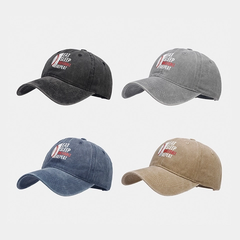Washed Cotton Baseball Cap Eat Sleep Baseball Repeat Vintage Distressed Adjustable Sun Hat For Men Women Casual Sport