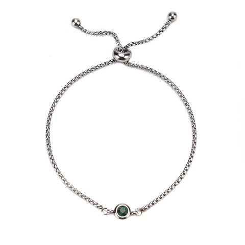 Stainless Steel Birthstone Bracelet For Women Adjustable Box Chain Round Crystal Jewelry Gift