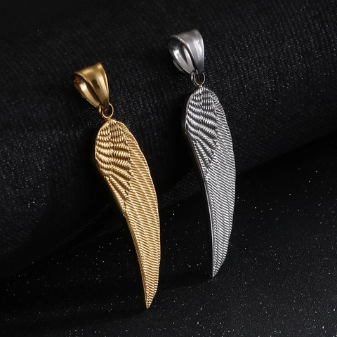 Collar Con Colgante Ala De Ángel Acero Inoxidable Pluma Ala Única Cadena De Cuerda Hip Hop Joyería De Moda